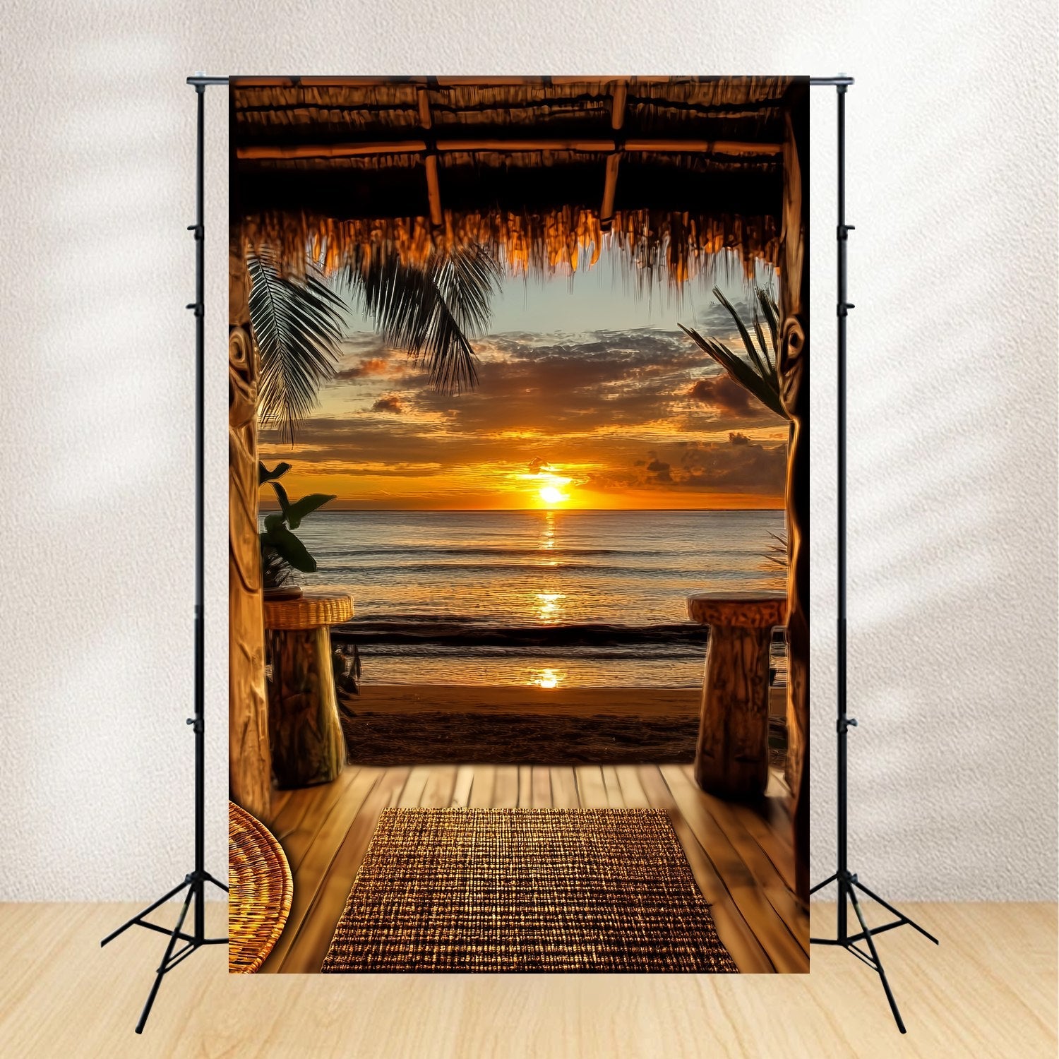 Fall Photo Backdrop Tropical Hut Sunset Horizon Sunset Backdrop UK LXX58-176