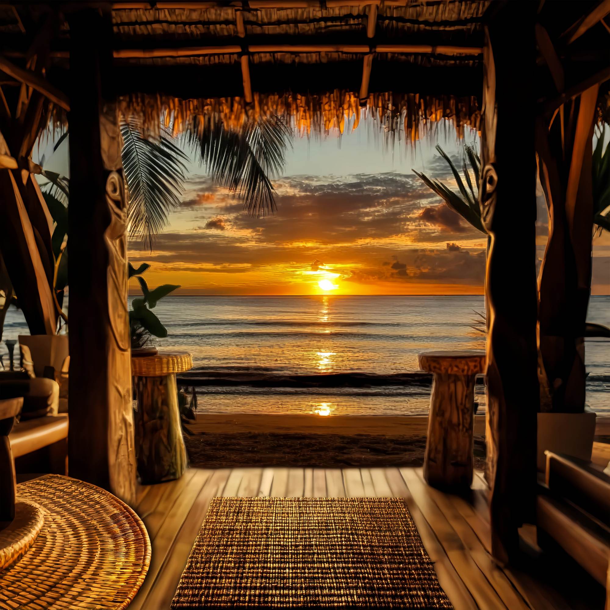 Fall Photo Backdrop Tropical Hut Sunset Horizon Sunset Backdrop UK LXX58-176