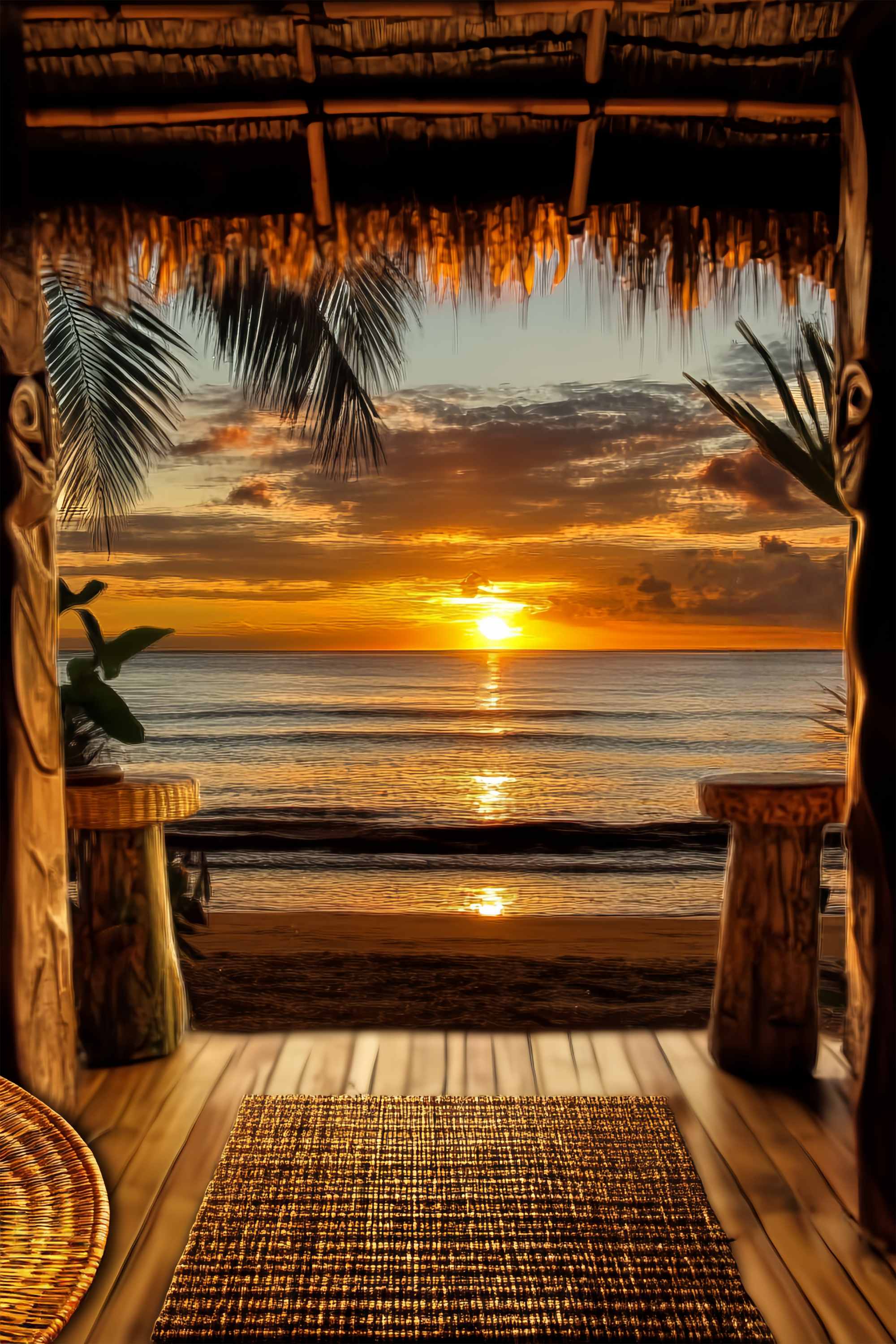 Fall Photo Backdrop Tropical Hut Sunset Horizon Sunset Backdrop UK LXX58-176