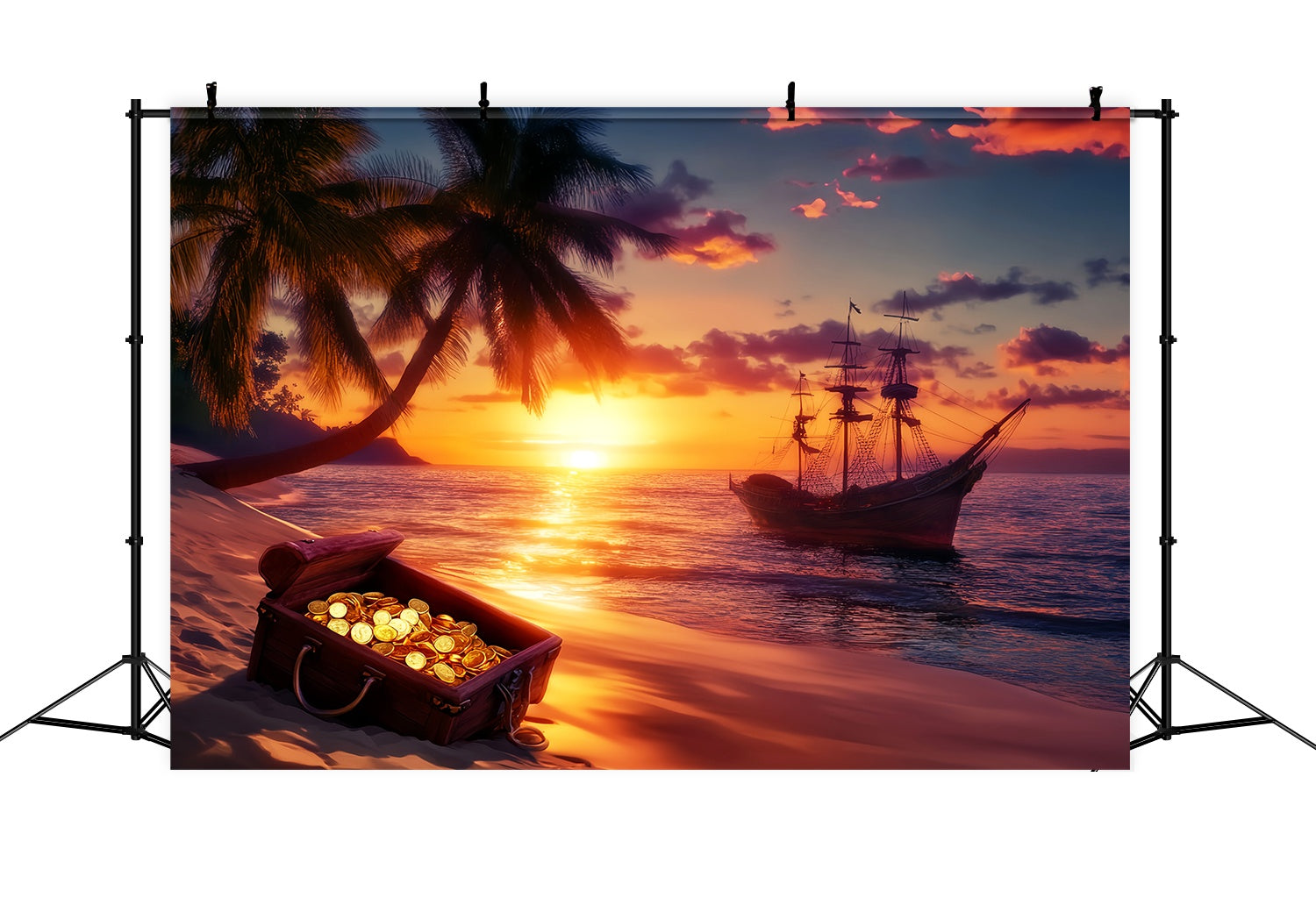Fall Backdrops for Photography Pirate Ship Treasure Sunset Backdrop UK LXX58-177