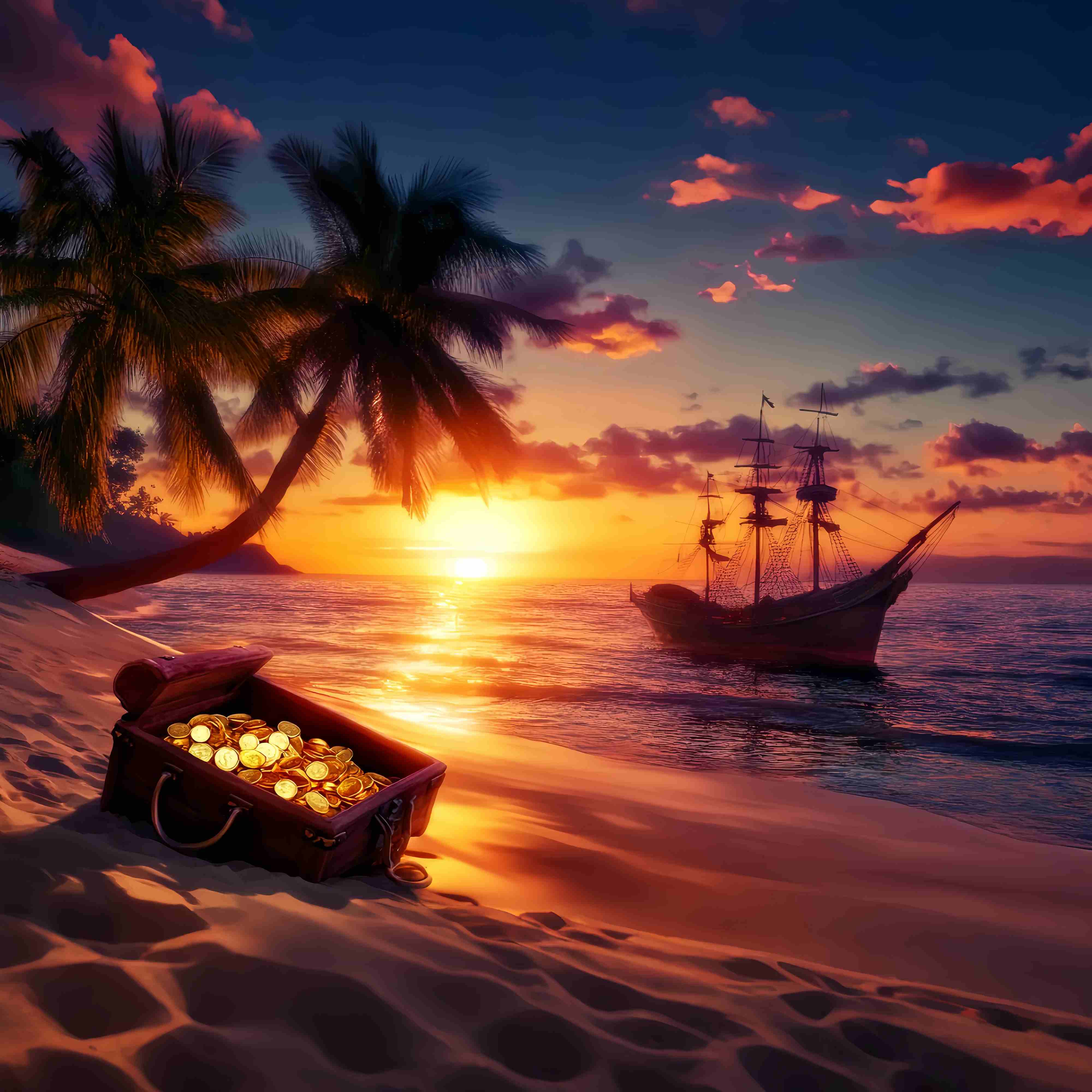 Fall Backdrops for Photography Pirate Ship Treasure Sunset Backdrop UK LXX58-177