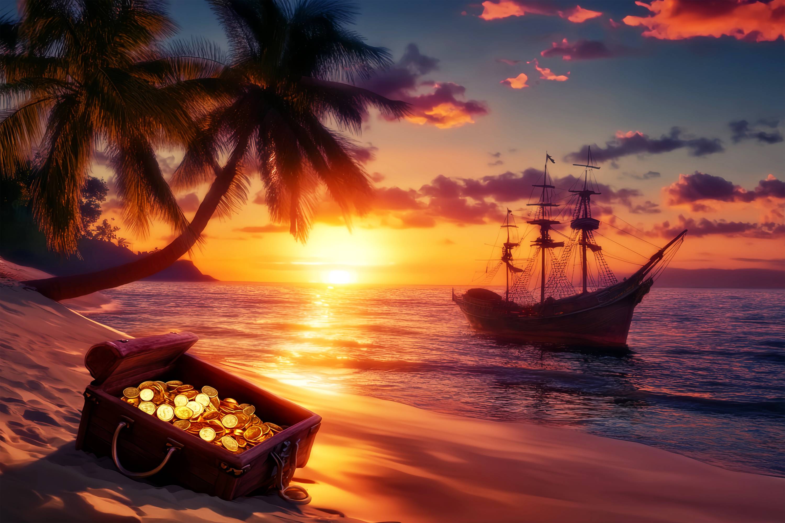 Fall Backdrops for Photography Pirate Ship Treasure Sunset Backdrop UK LXX58-177