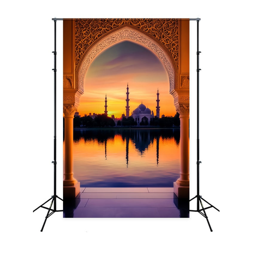 Fall Backdrop for Photos Golden Mosque Sunset Reflection Sunset Backdrop UK LXX58-178
