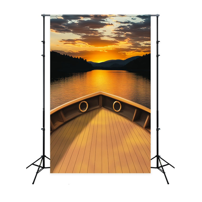 Fall Backdrops Golden Lake Horizon Boat Deck Sunset Backdrop UK LXX58-182