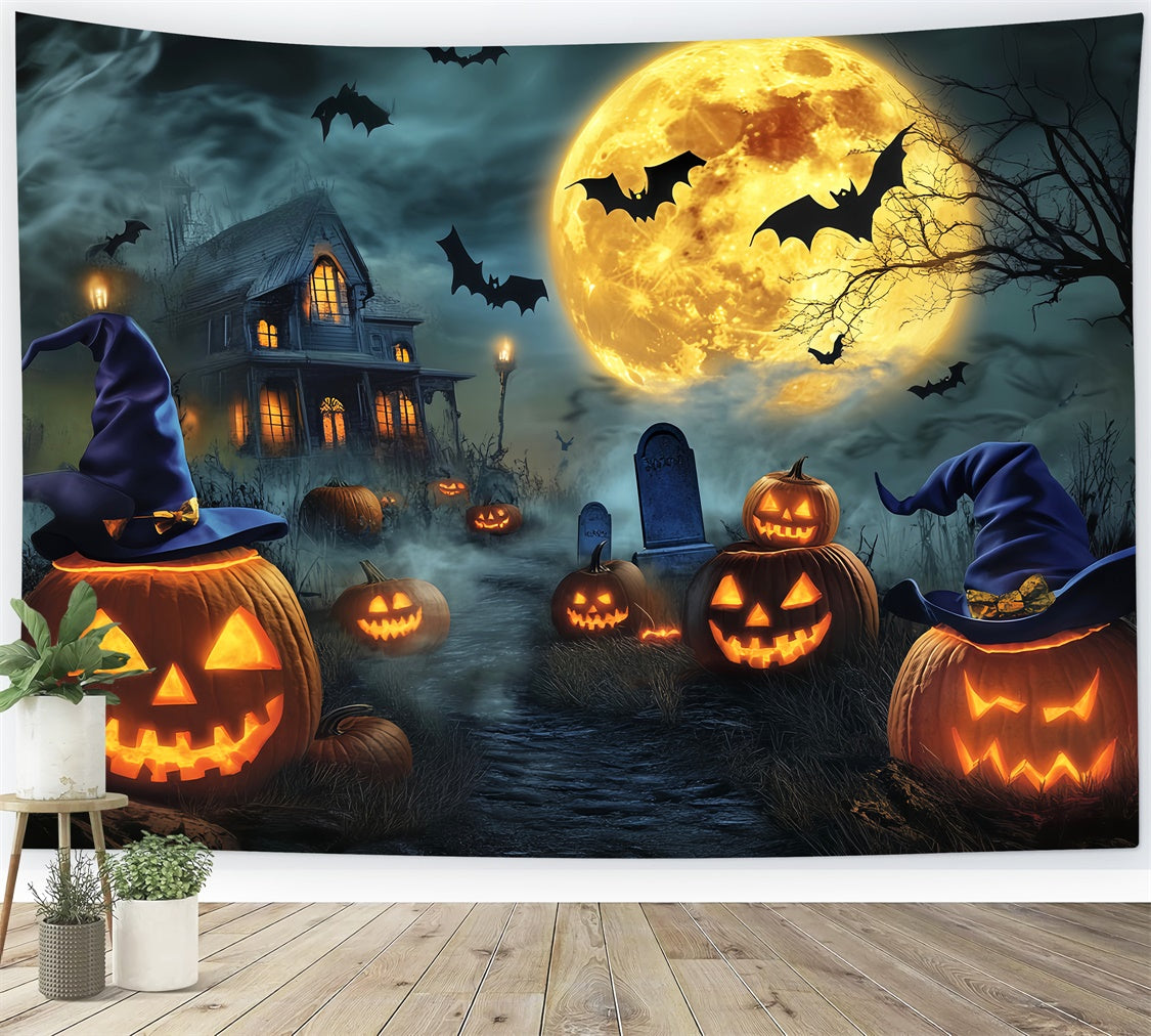 Halloween Photography Backdrop Witch Hat Pumpkin Backdrop UK LXX58-19