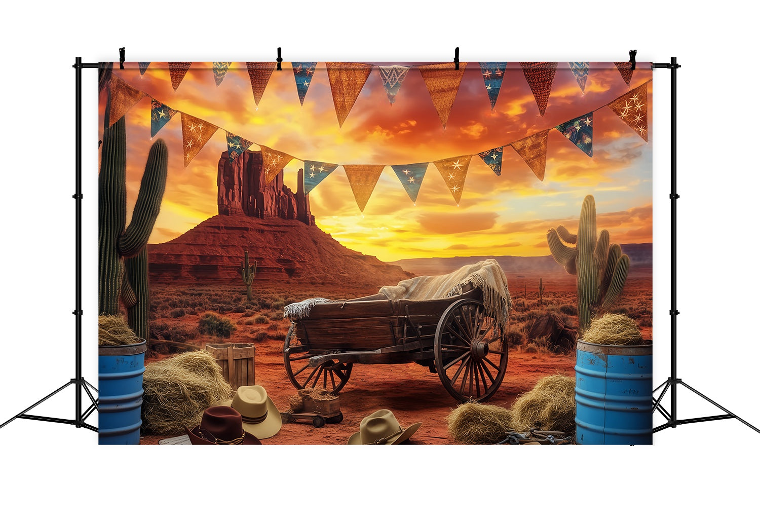Fall Backdrops Sunset Desert Wagon Cactus Western Backdrop UK LXX58-190