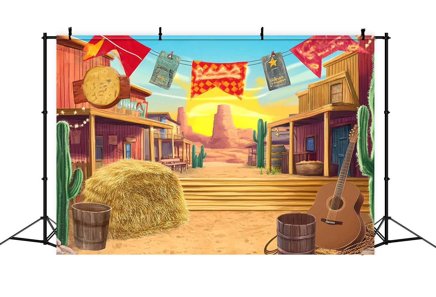 Fall Photo Backdrop Colorful Western Street Cactus Western Backdrop UK LXX58-192