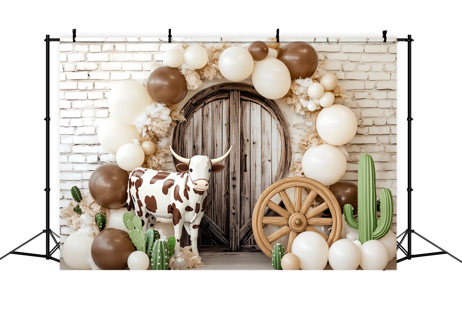 Fall Backdrops Cow Print Balloon Arch Cowboy Backdrop UK LXX58-196