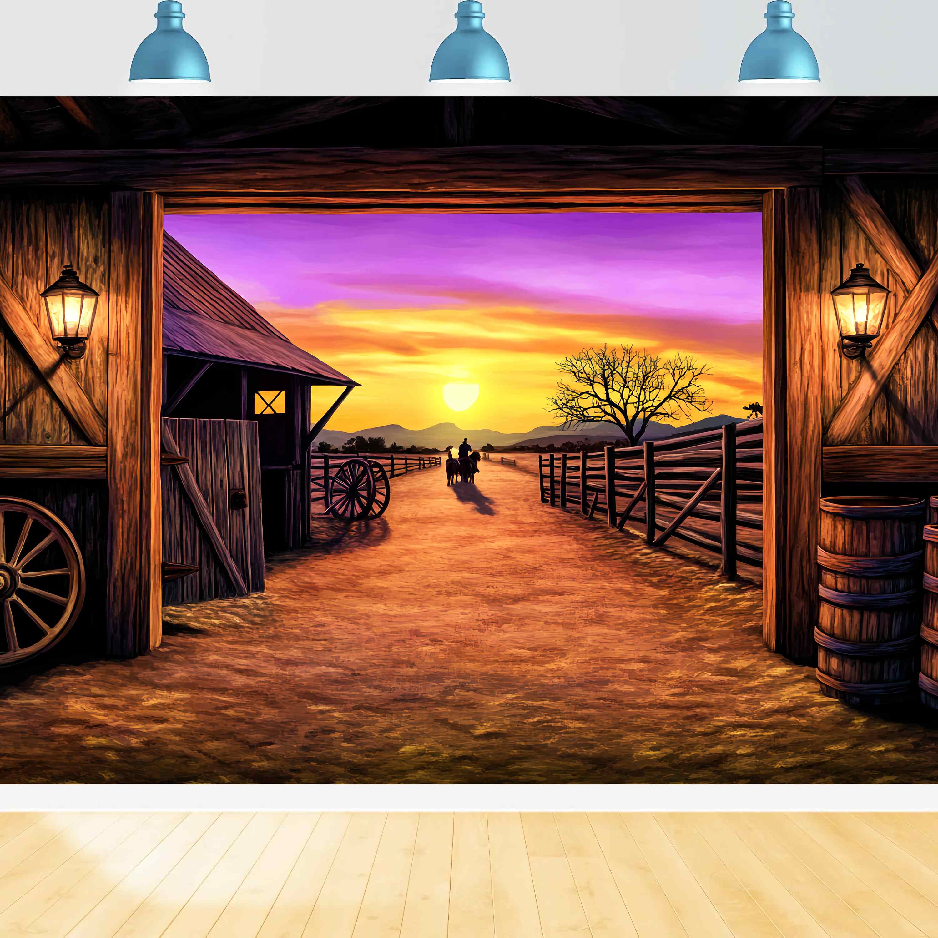 Fall Backdrop Ideas Sunset Ranch Barn View Western Backdrop UK LXX58-199