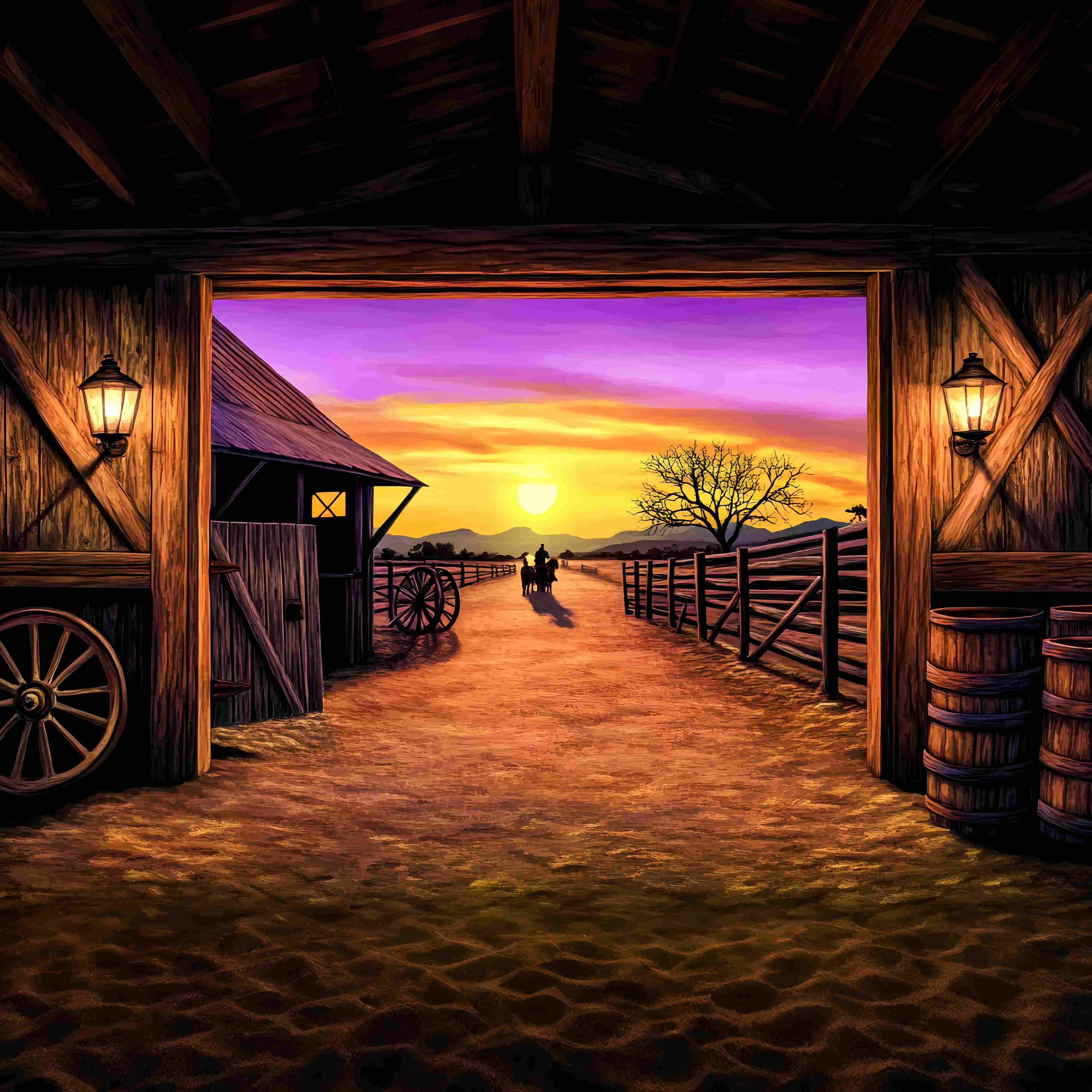 Fall Backdrop Ideas Sunset Ranch Barn View Western Backdrop UK LXX58-199