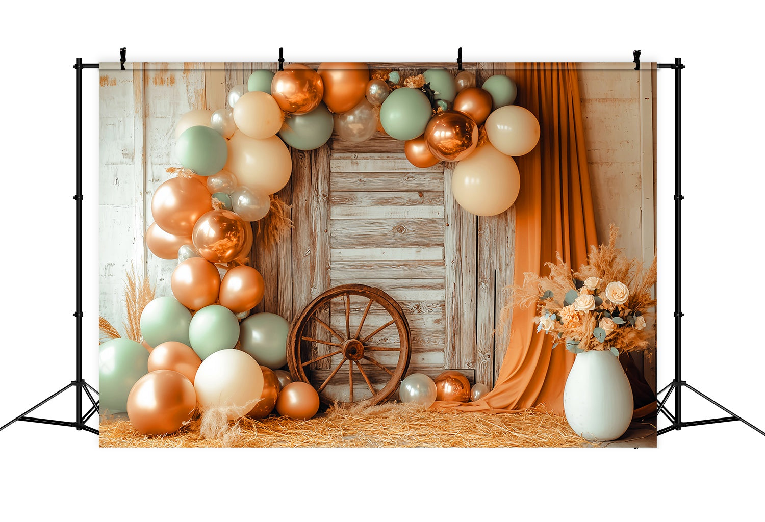Autumn Backdrop Rustic Door Balloon Garland Western Backdrop UK LXX58-200