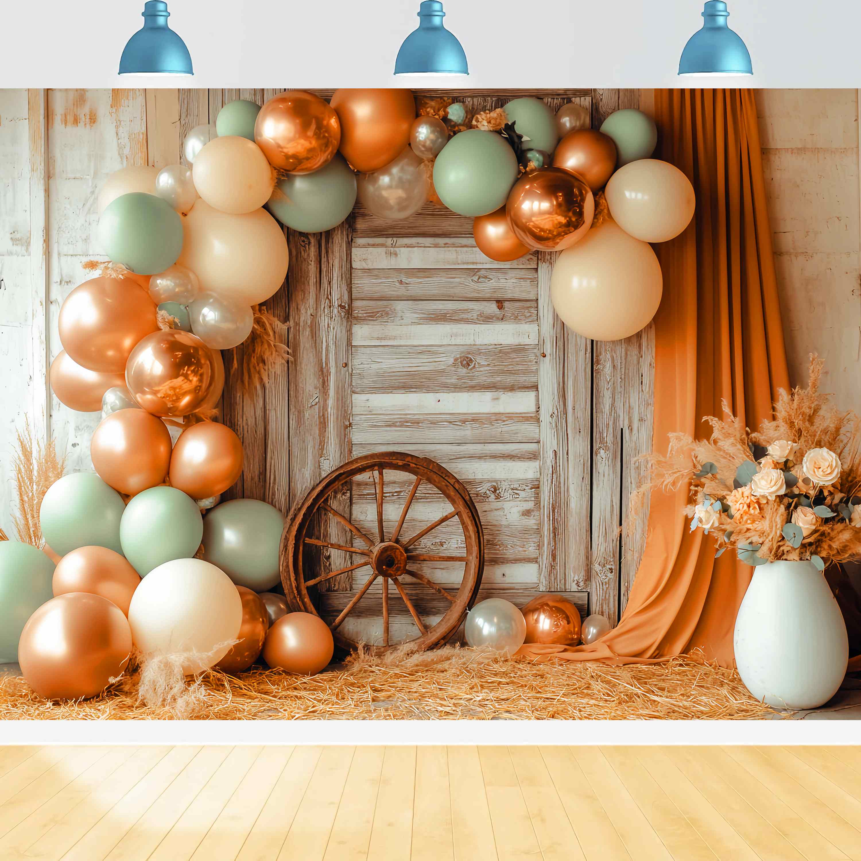 Autumn Backdrop Rustic Door Balloon Garland Western Backdrop UK LXX58-200