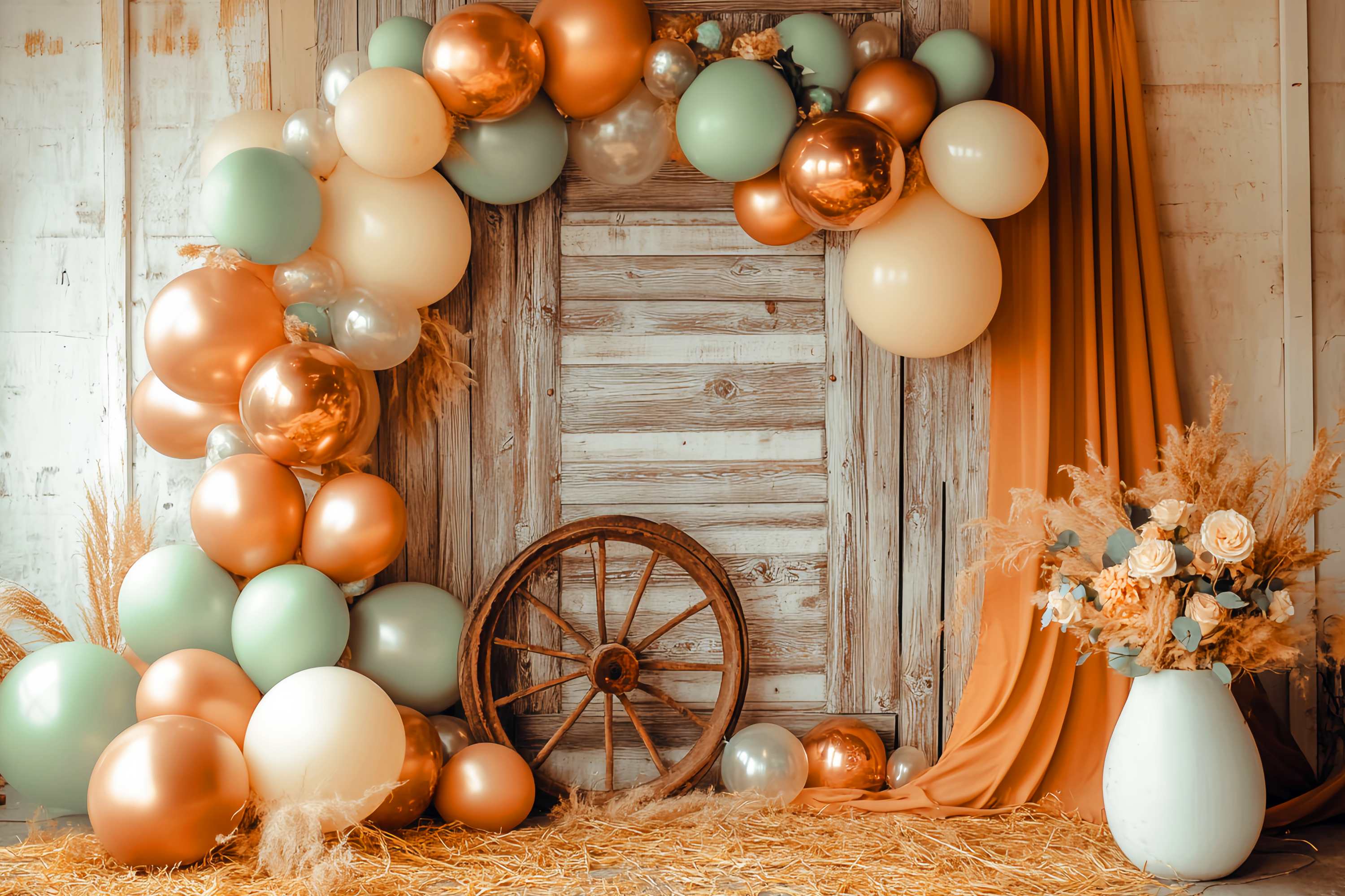 Autumn Backdrop Rustic Door Balloon Garland Western Backdrop UK LXX58-200