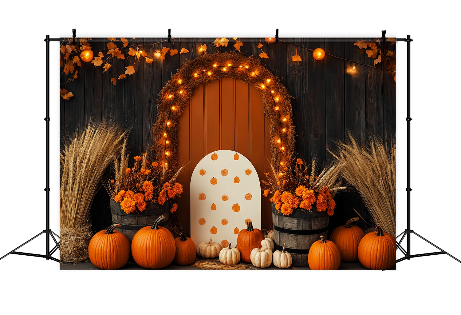Autumn Backdrops Pumpkin Arch Wheat Floral Decor Thanksgiving Backdrop UK LXX58-210