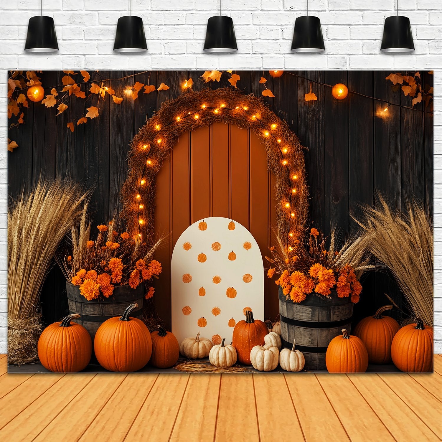 Autumn Backdrops Pumpkin Arch Wheat Floral Decor Thanksgiving Backdrop UK LXX58-210