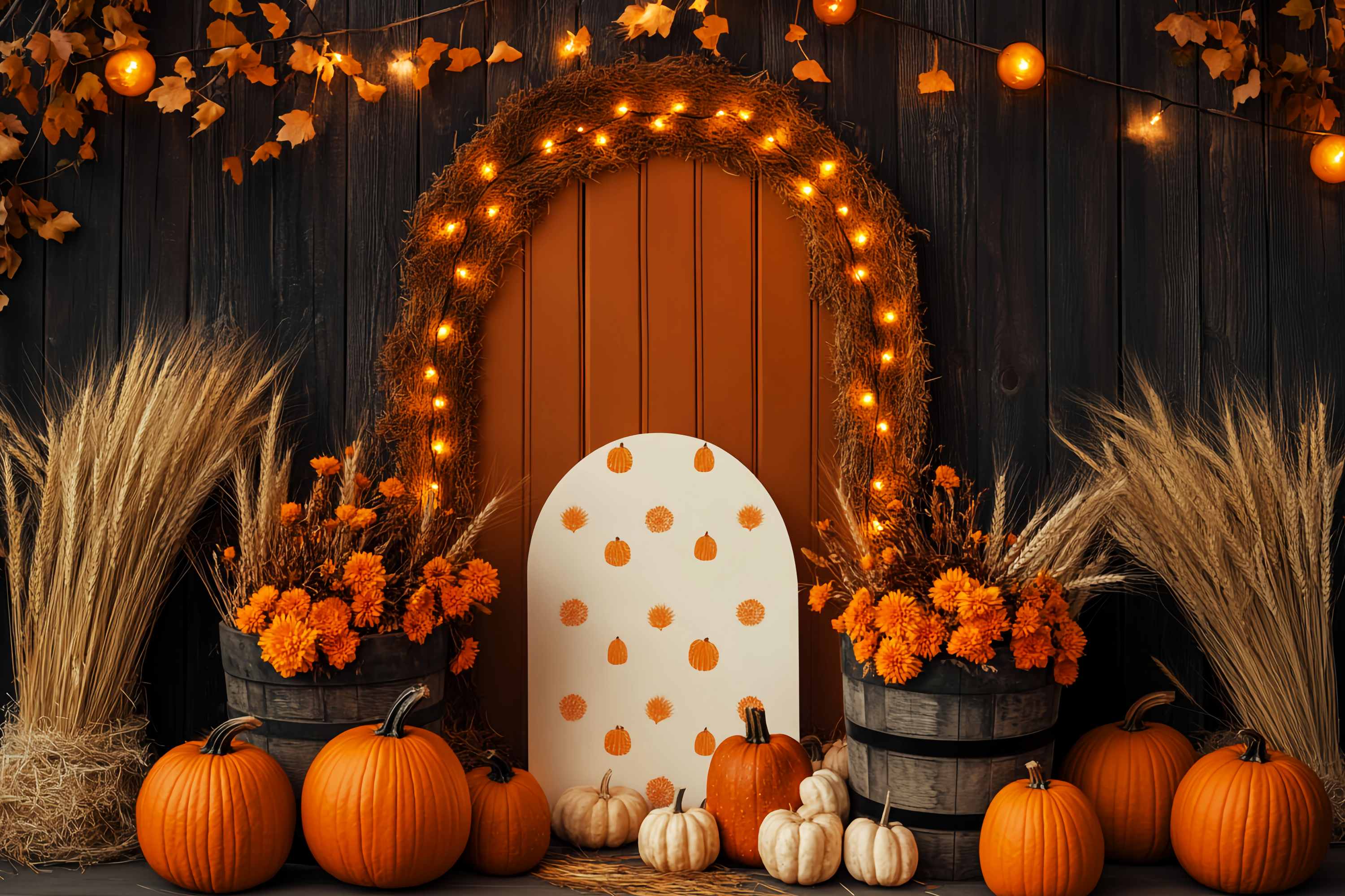 Autumn Backdrops Pumpkin Arch Wheat Floral Decor Thanksgiving Backdrop UK LXX58-210