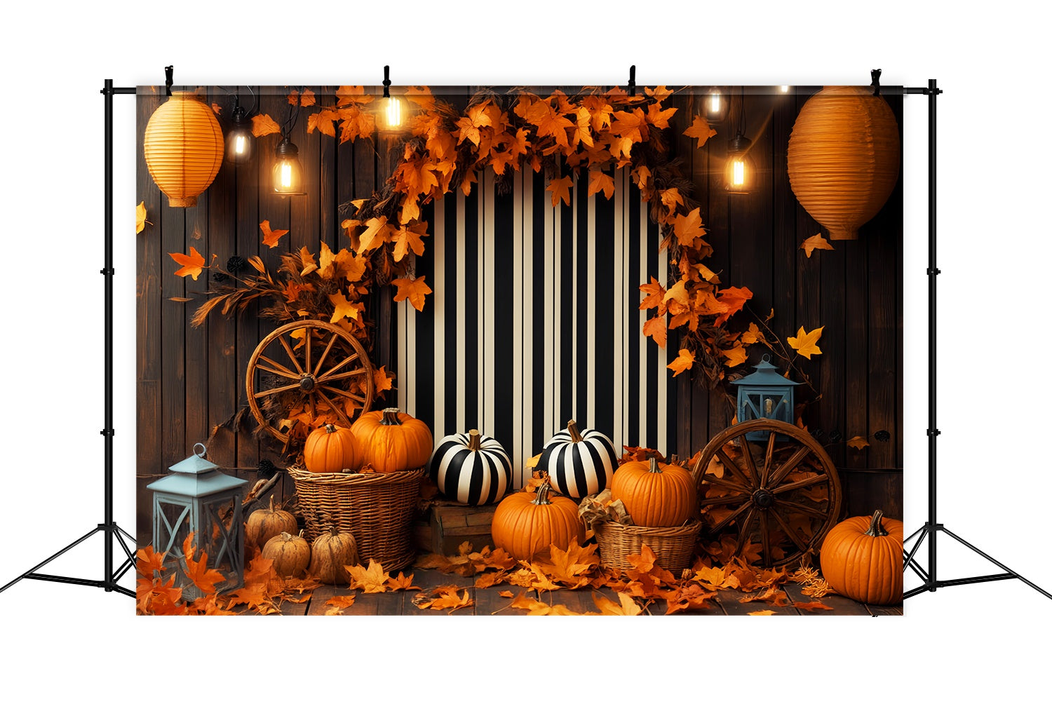 Fall Backdrops Striped Backdrop Pumpkin Lantern Display Thanksgiving Backdrop UK LXX58-211