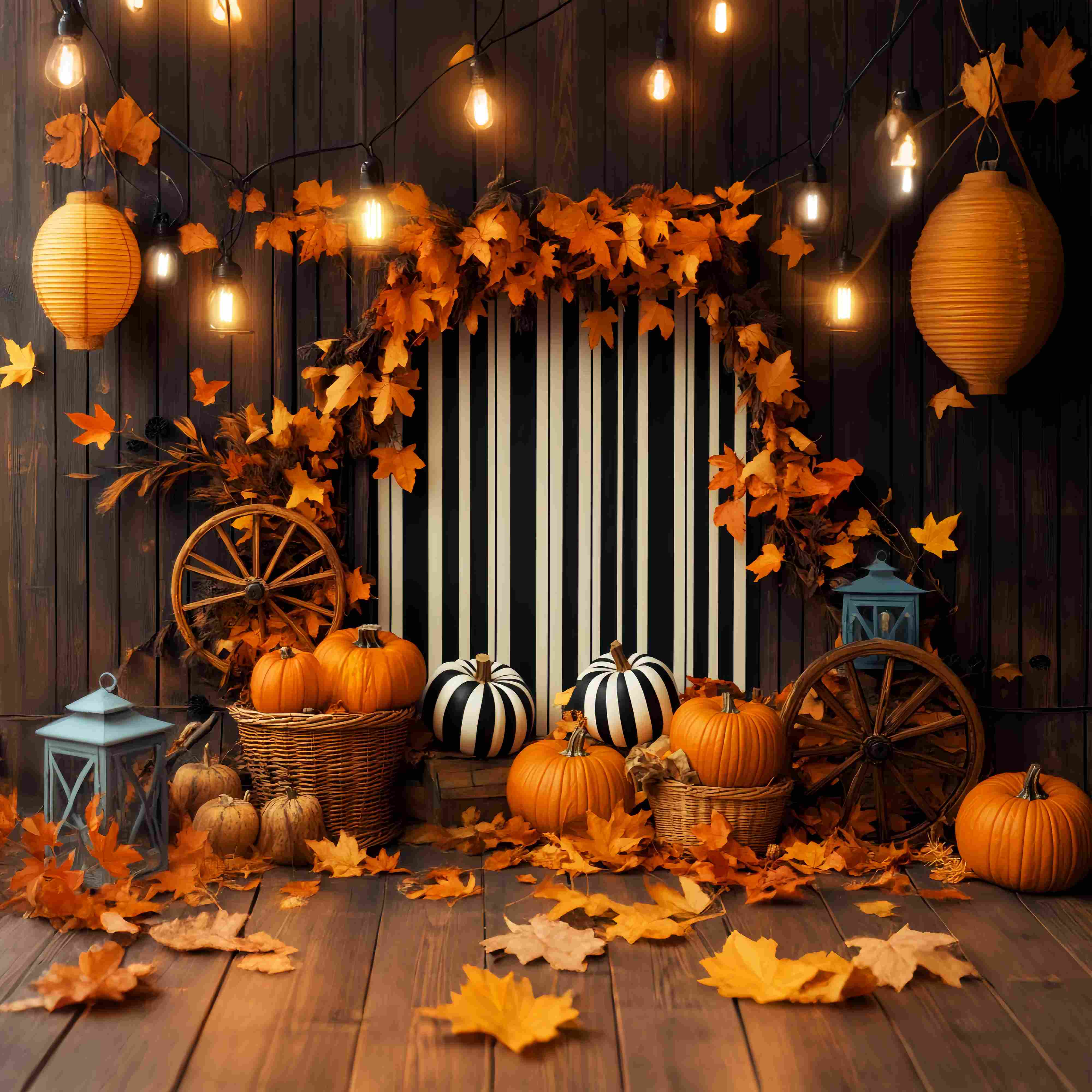 Fall Backdrops Striped Backdrop Pumpkin Lantern Display Thanksgiving Backdrop UK LXX58-211