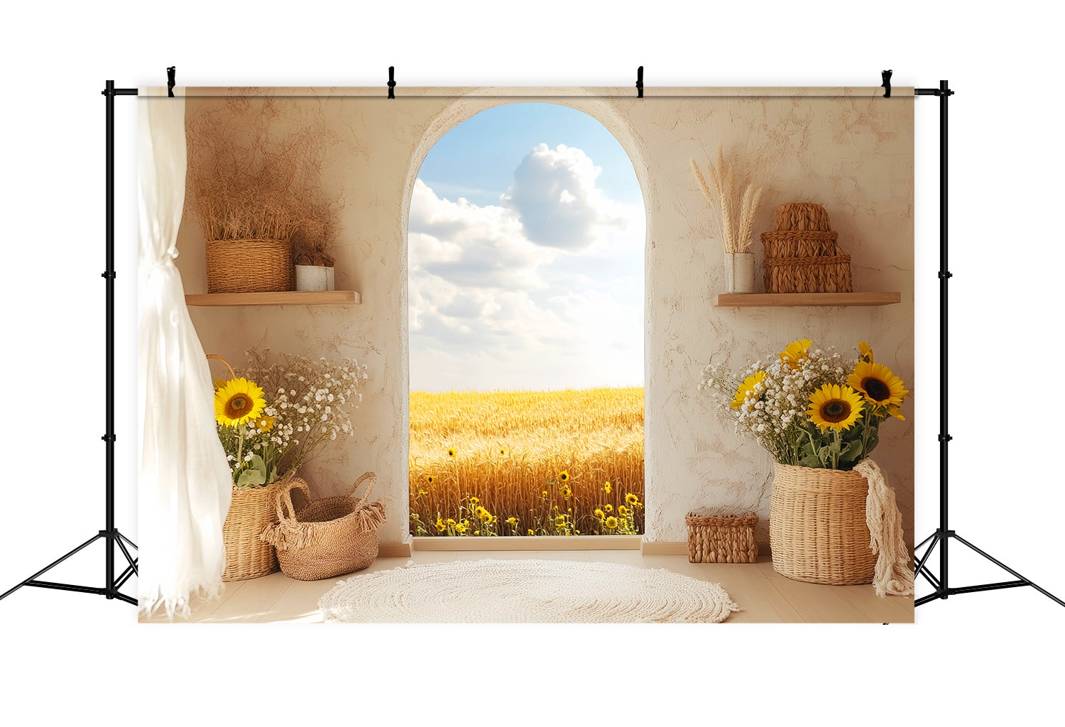 Autumn Backdrops Sunflower Basket Golden Wheat View Boho Backdrop UK LXX58-213