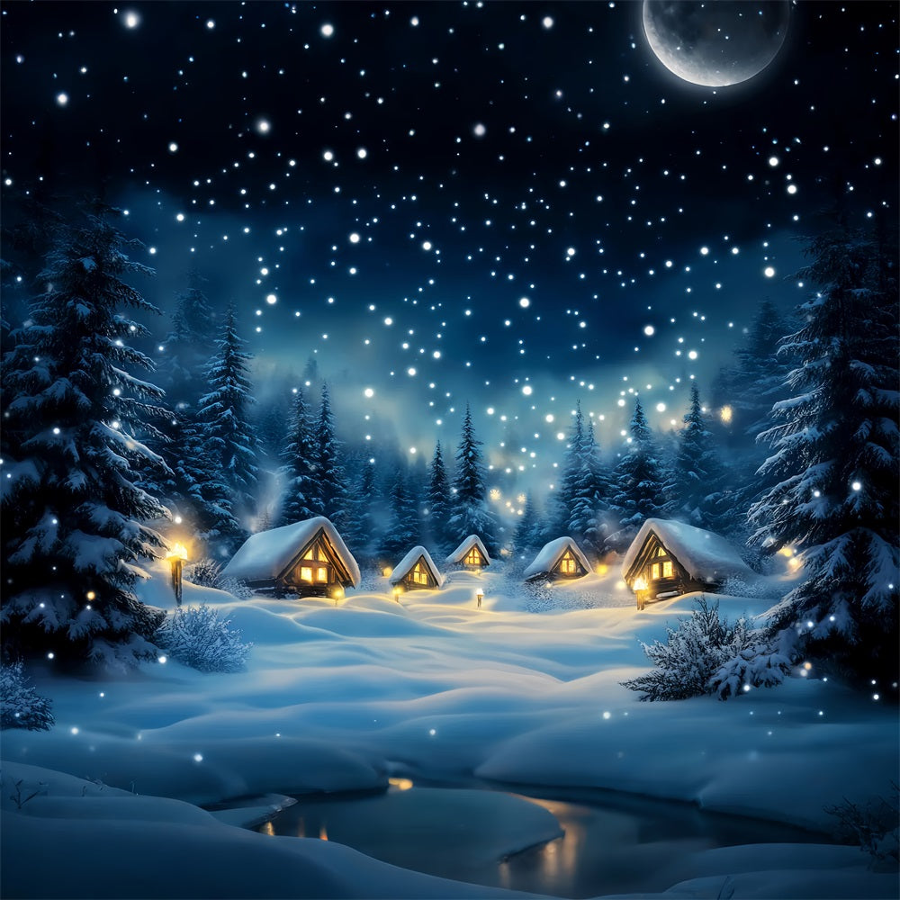 Winter Sky Backdrop Snowy Cabin Forest Night Winter Backdrop UK LXX58-216