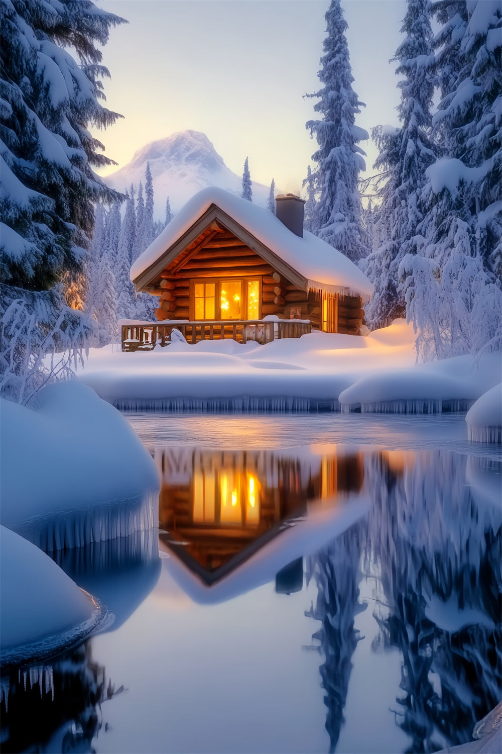 Winter Wonderland Backdrop Cozy Cabin Snow Reflection Winter Snow Backdrop UK LXX58-221