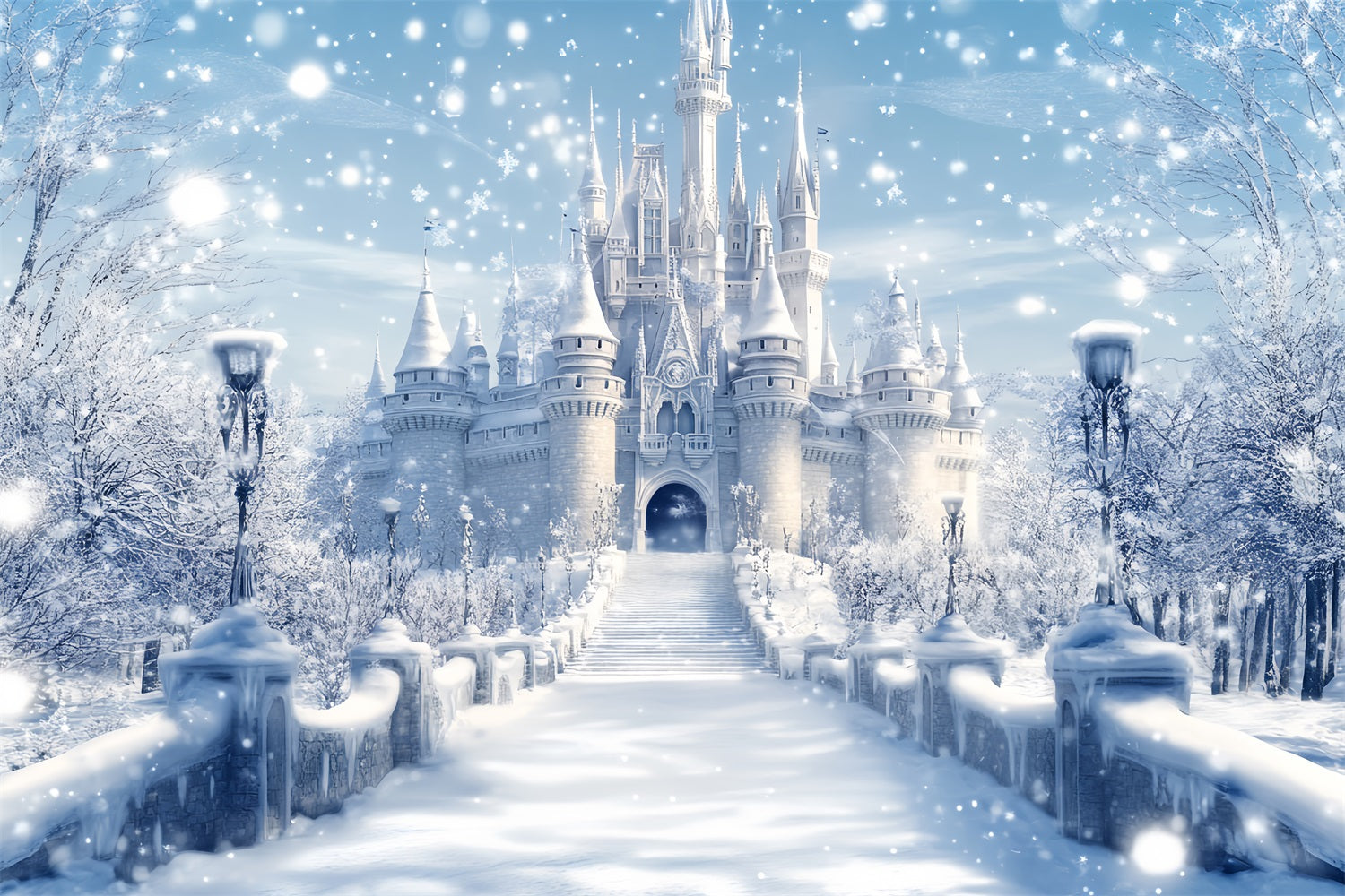 Winter Wonderland Backdrop Frosted Castle Fantasy Glow Winter Scene Backdrop UK LXX58-225