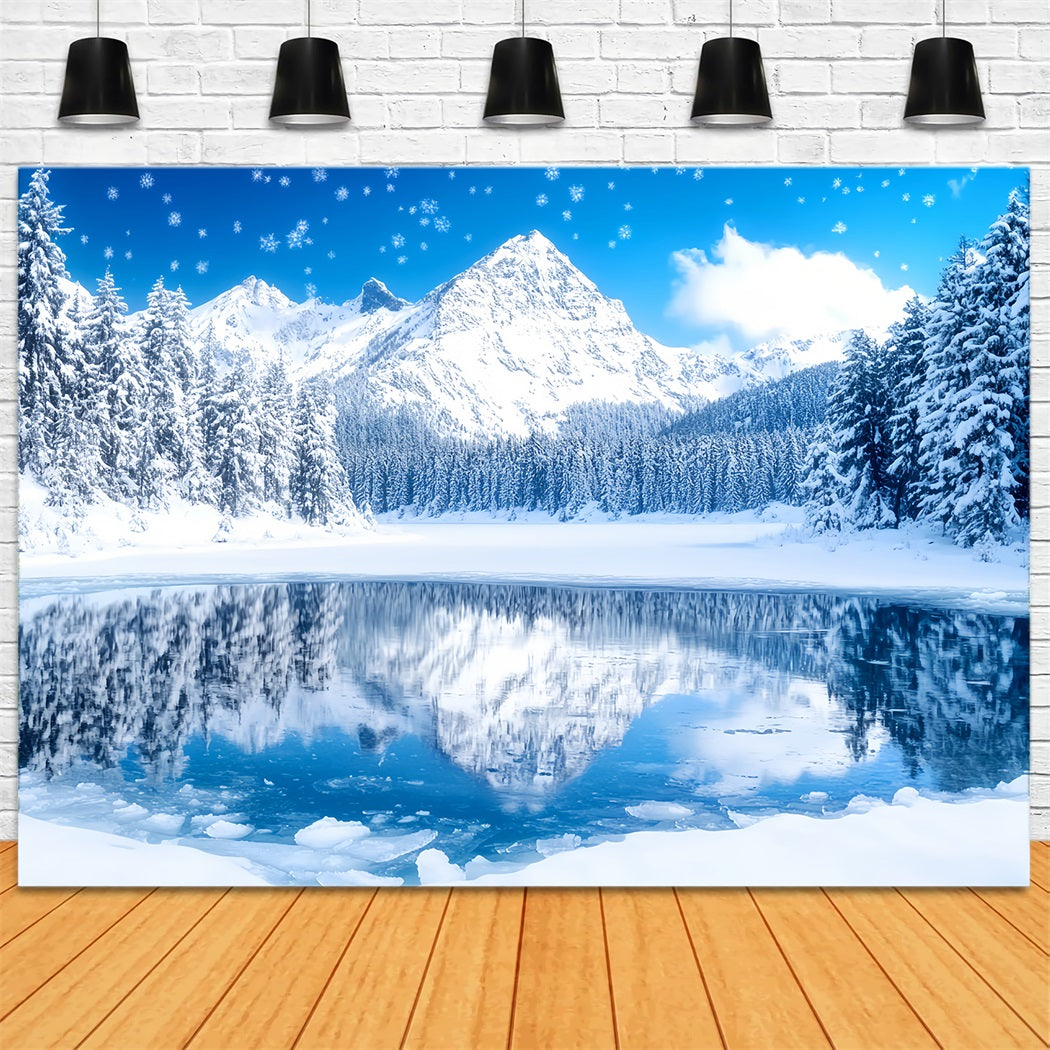 Winter Wonderland Backdrop Crystal Lake Alpine Reflection Winter Backdrops UK LXX58-227