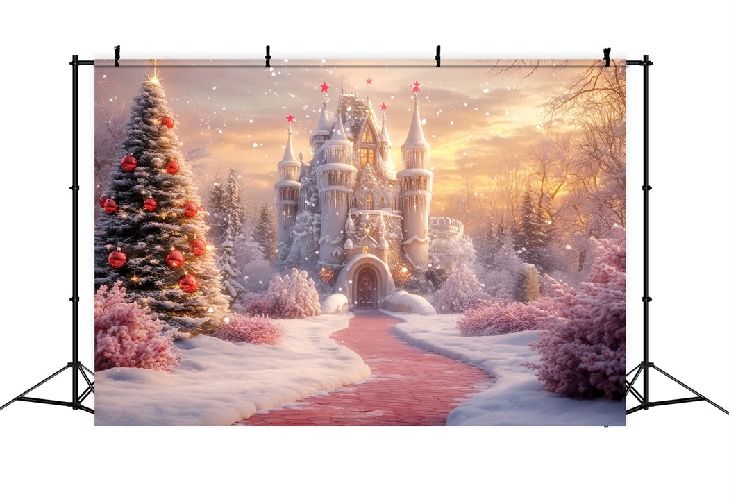 Winter Wonderland Backdrop Christmas Castle Snow Path Winter Backdrop UK LXX58-228