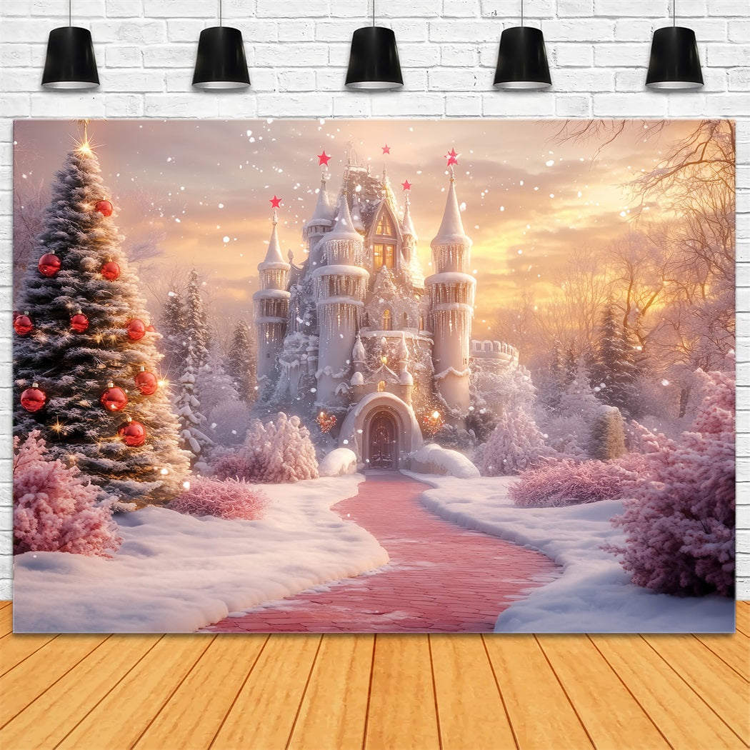 Winter Wonderland Backdrop Christmas Castle Snow Path Winter Backdrop UK LXX58-228
