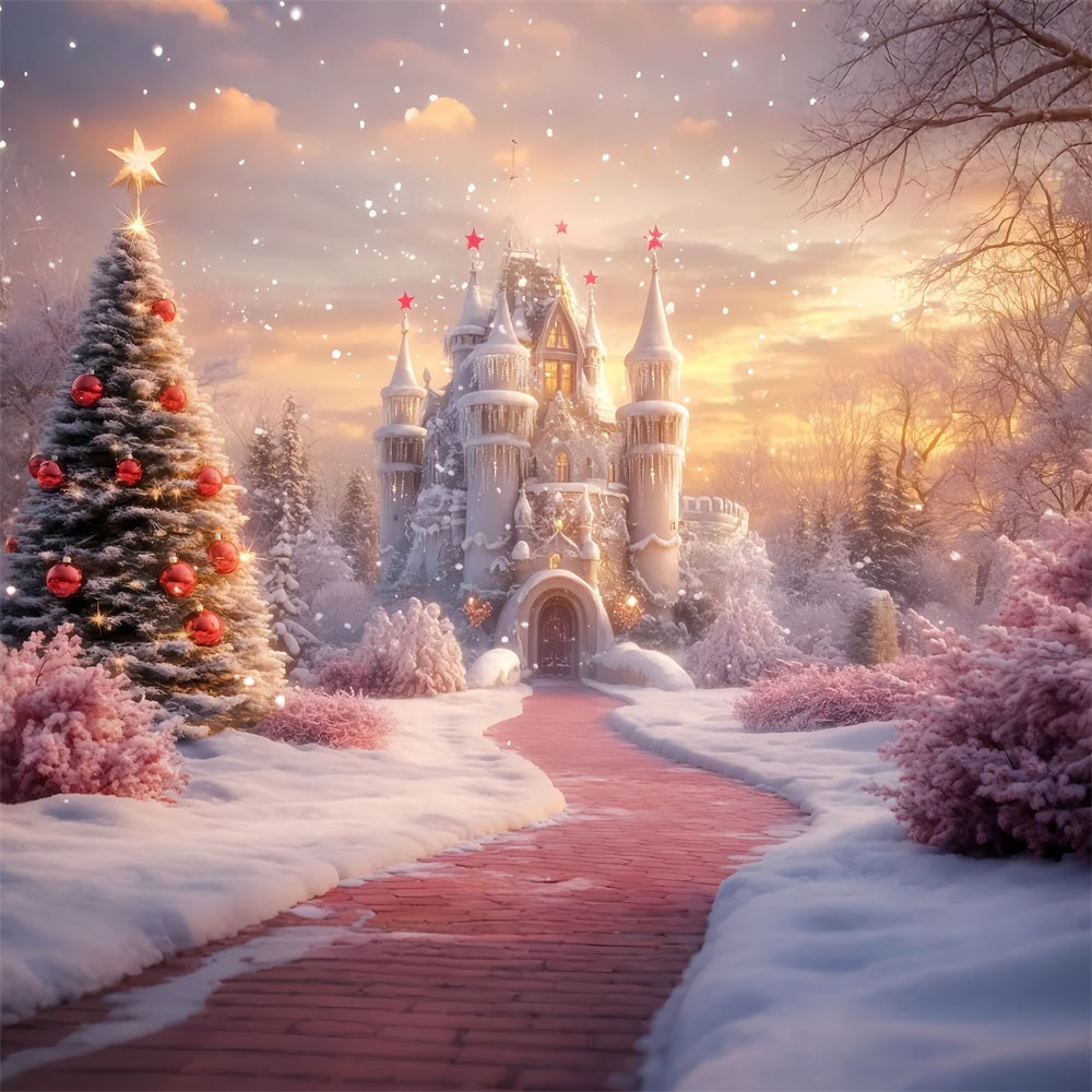 Winter Wonderland Backdrop Christmas Castle Snow Path Winter Backdrop UK LXX58-228