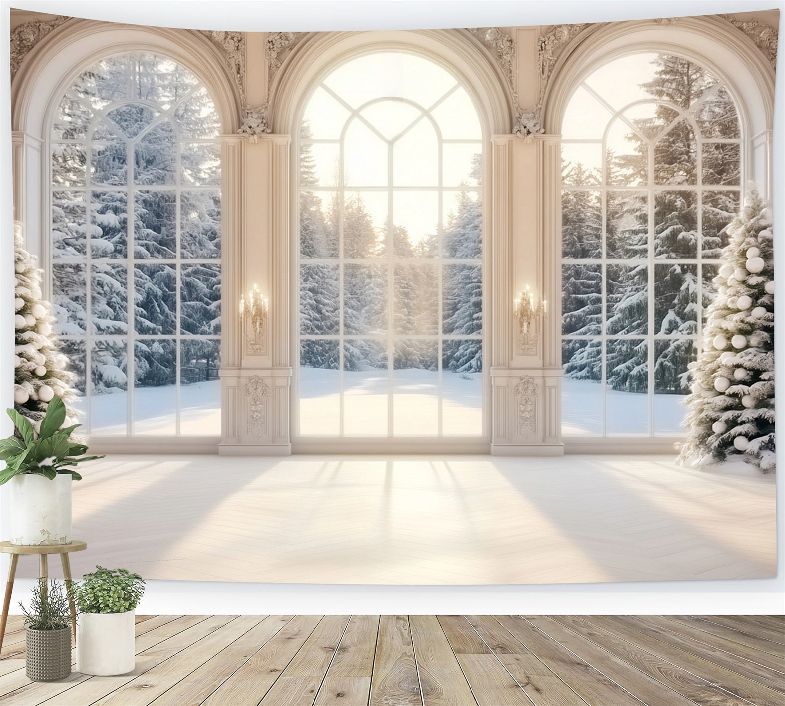 Winter Window Backdrop Snowy Winter Forest Trees Winter Photo Backdrop UK LXX58-235