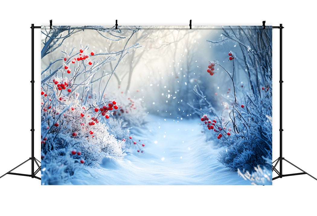 Forest Backdrop Frosted Path Red Winter Berries Winter Backdrop UK LXX58-238