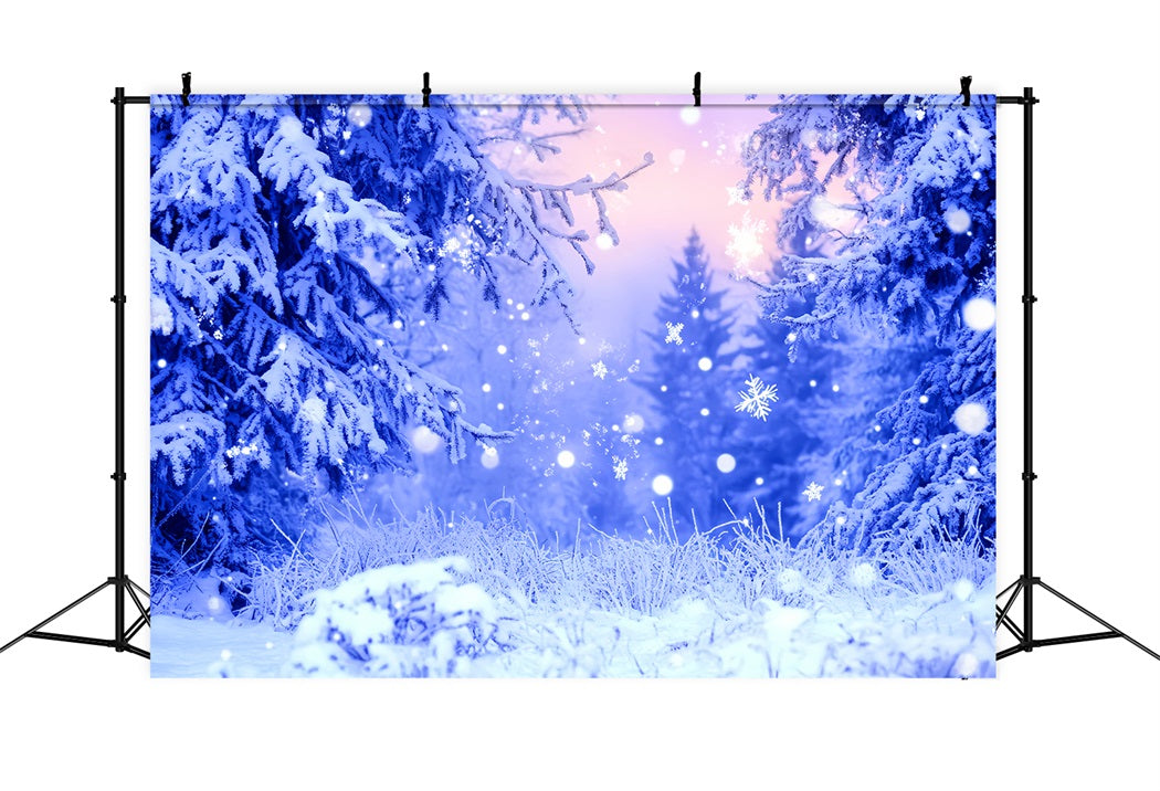 Forest Backdrop Blue Frost Sparkling Snowflakes Winter Photo Backdrop UK LXX58-242