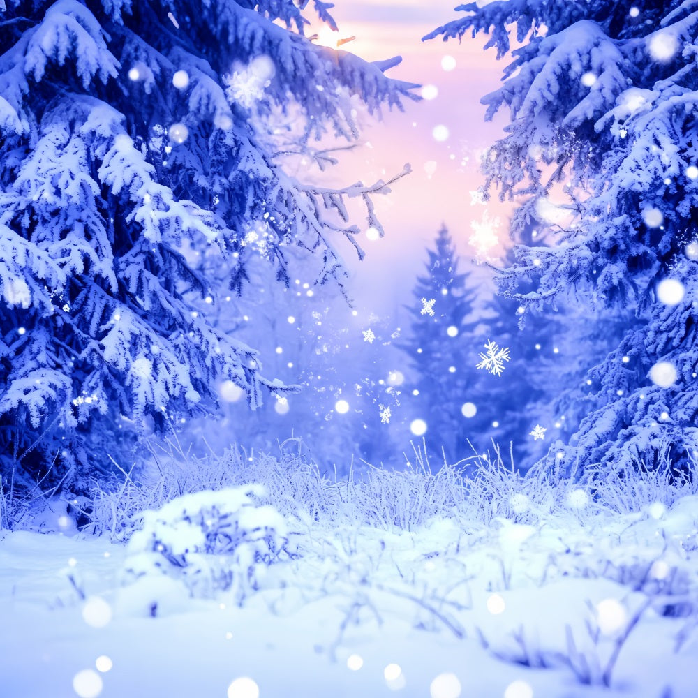 Forest Backdrop Blue Frost Sparkling Snowflakes Winter Photo Backdrop UK LXX58-242