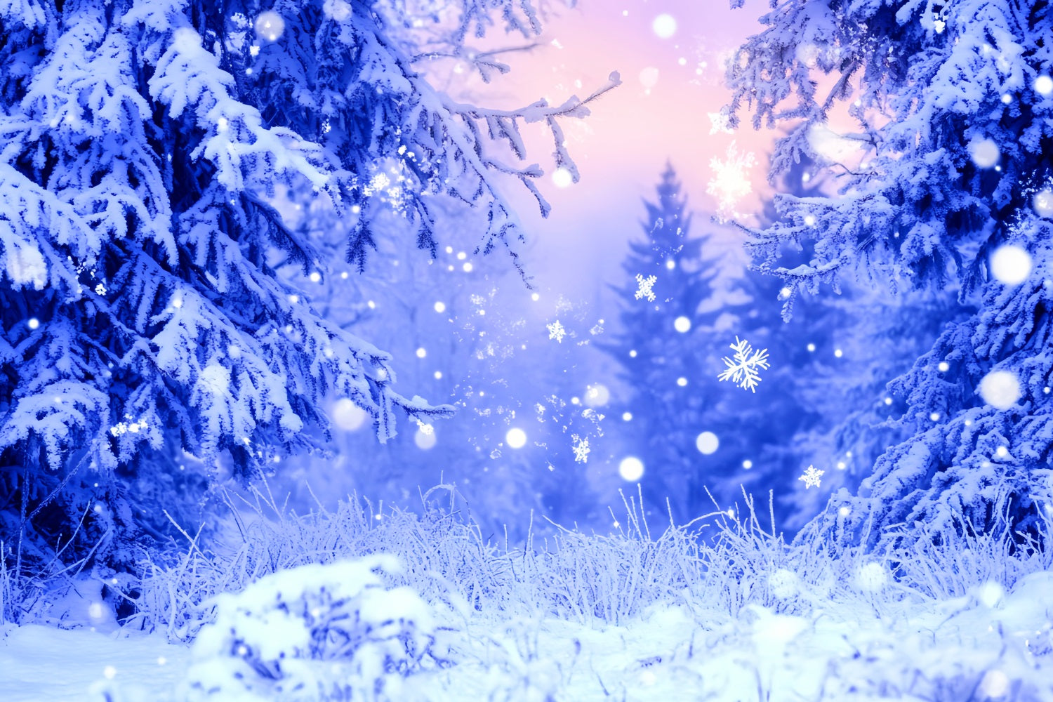 Forest Backdrop Blue Frost Sparkling Snowflakes Winter Photo Backdrop UK LXX58-242