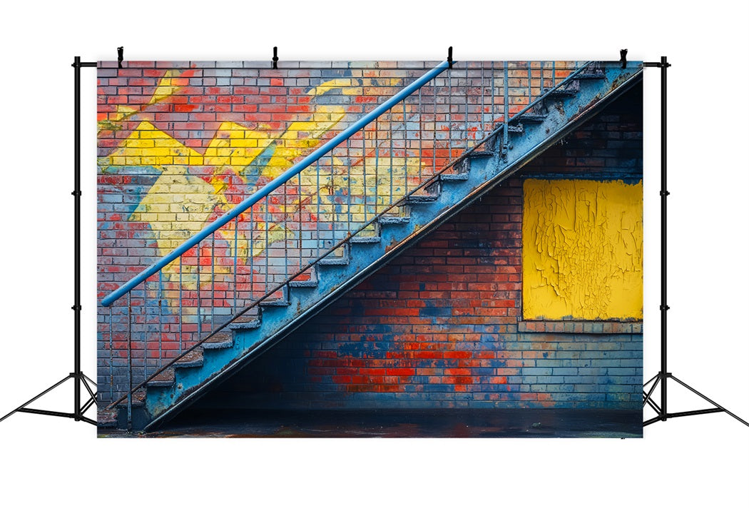 Graffiti Brick Staircase Backdrop Urban Staircase Brick Colors Graffiti Wall Backdrop UK LXX58-248