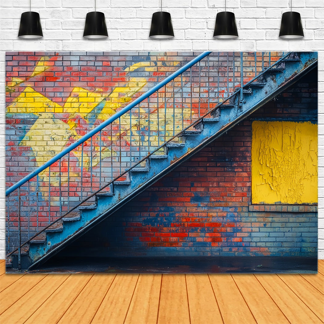 Graffiti Brick Staircase Backdrop Urban Staircase Brick Colors Graffiti Wall Backdrop UK LXX58-248