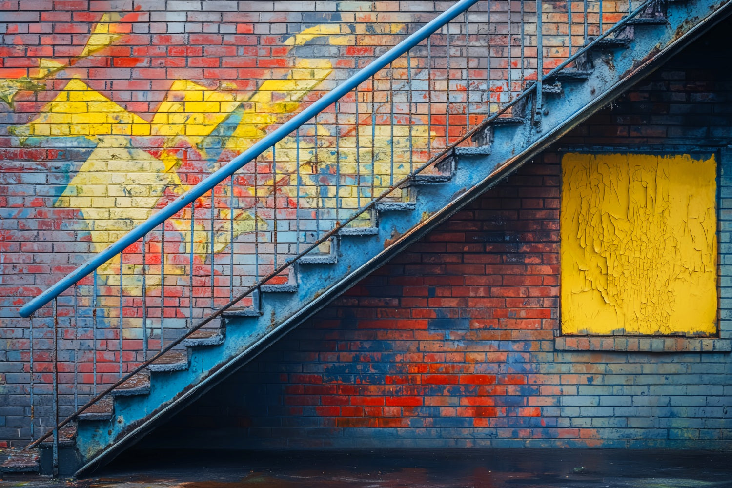 Graffiti Brick Staircase Backdrop Urban Staircase Brick Colors Graffiti Wall Backdrop UK LXX58-248