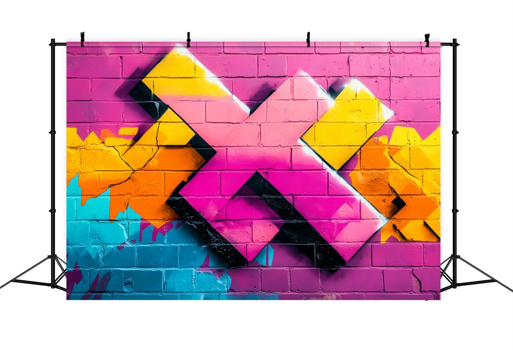 Graffiti Colorful Pink Brick Wall Geometric Neon Spray Shapes Graffiti Backdrop UK LXX58-249