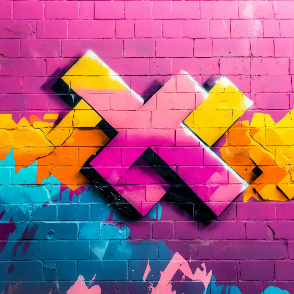 Graffiti Colorful Pink Brick Wall Geometric Neon Spray Shapes Graffiti Backdrop UK LXX58-249