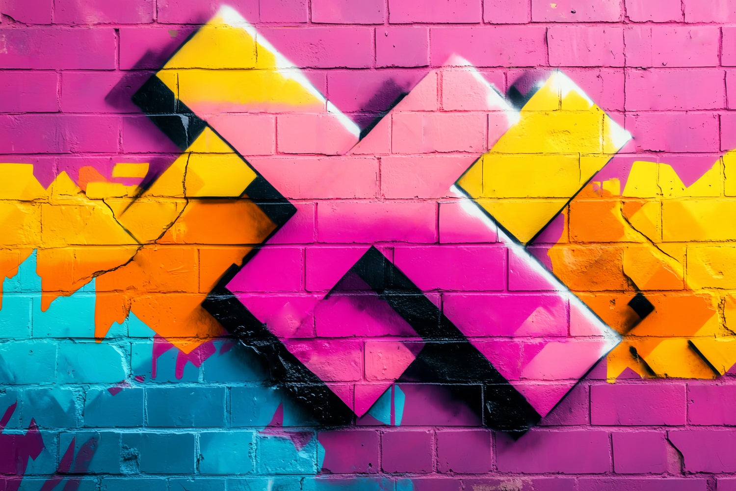 Graffiti Colorful Pink Brick Wall Geometric Neon Spray Shapes Graffiti Backdrop UK LXX58-249