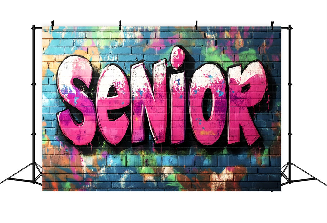 Graduation Senior Colorful Brick Wall Bold Pink Senior Letters Graffiti Backdrop UK LXX58-250