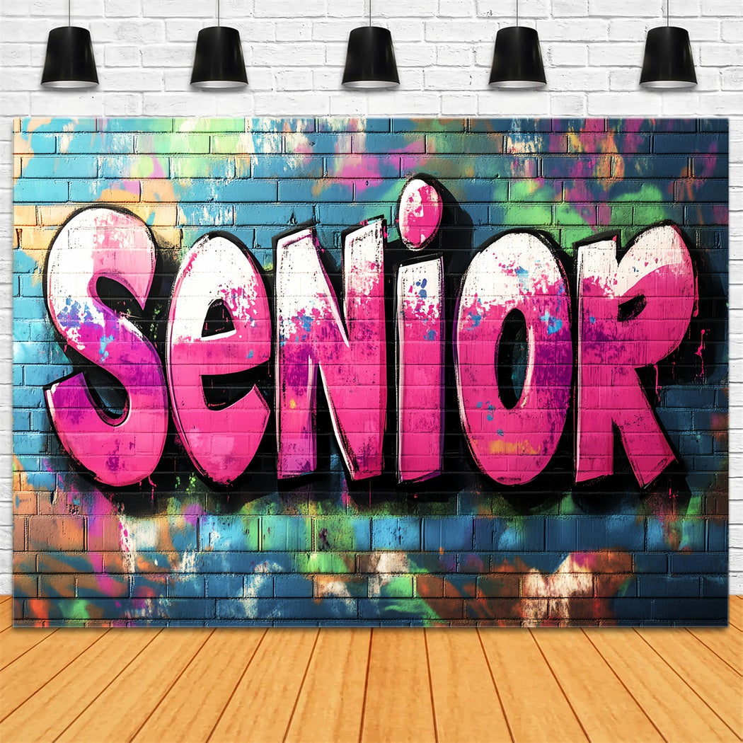 Graduation Senior Colorful Brick Wall Bold Pink Senior Letters Graffiti Backdrop UK LXX58-250