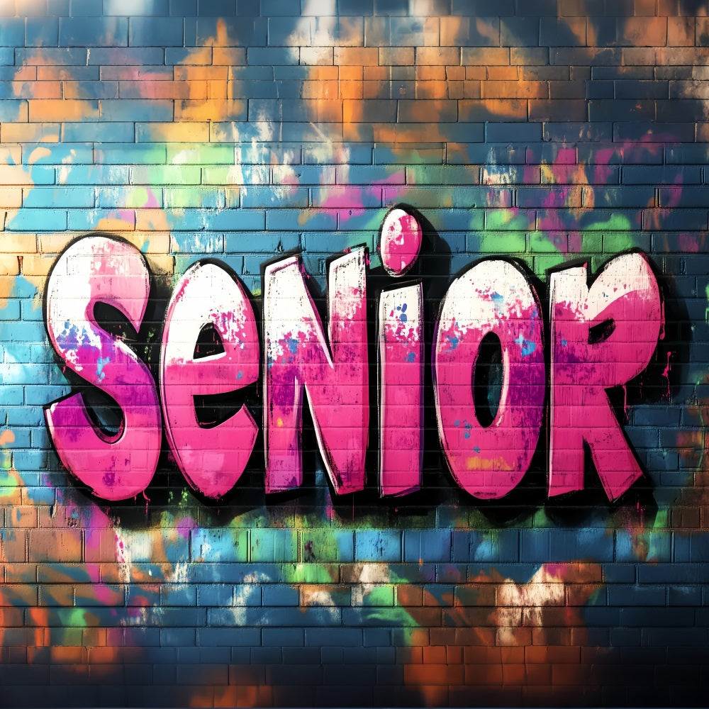 Graduation Senior Colorful Brick Wall Bold Pink Senior Letters Graffiti Backdrop UK LXX58-250