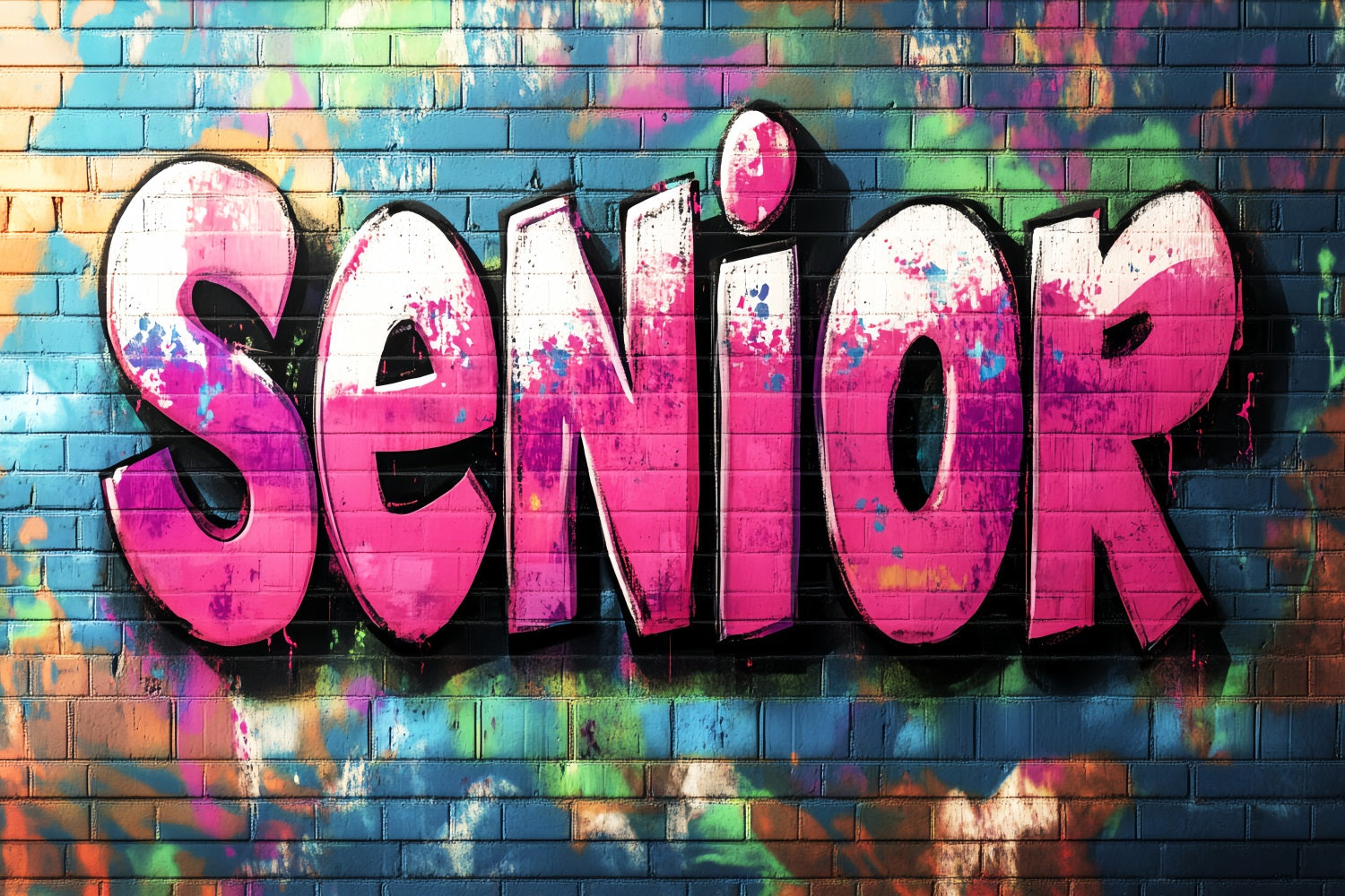 Graduation Senior Colorful Brick Wall Bold Pink Senior Letters Graffiti Backdrop UK LXX58-250