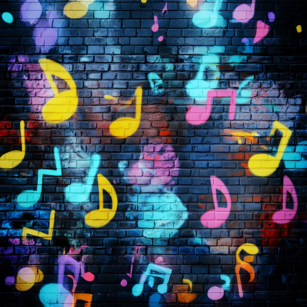 Musical Graffiti Brick Wall Vibrant Musical Note Graffiti Photography Backdrops UK LXX58-251