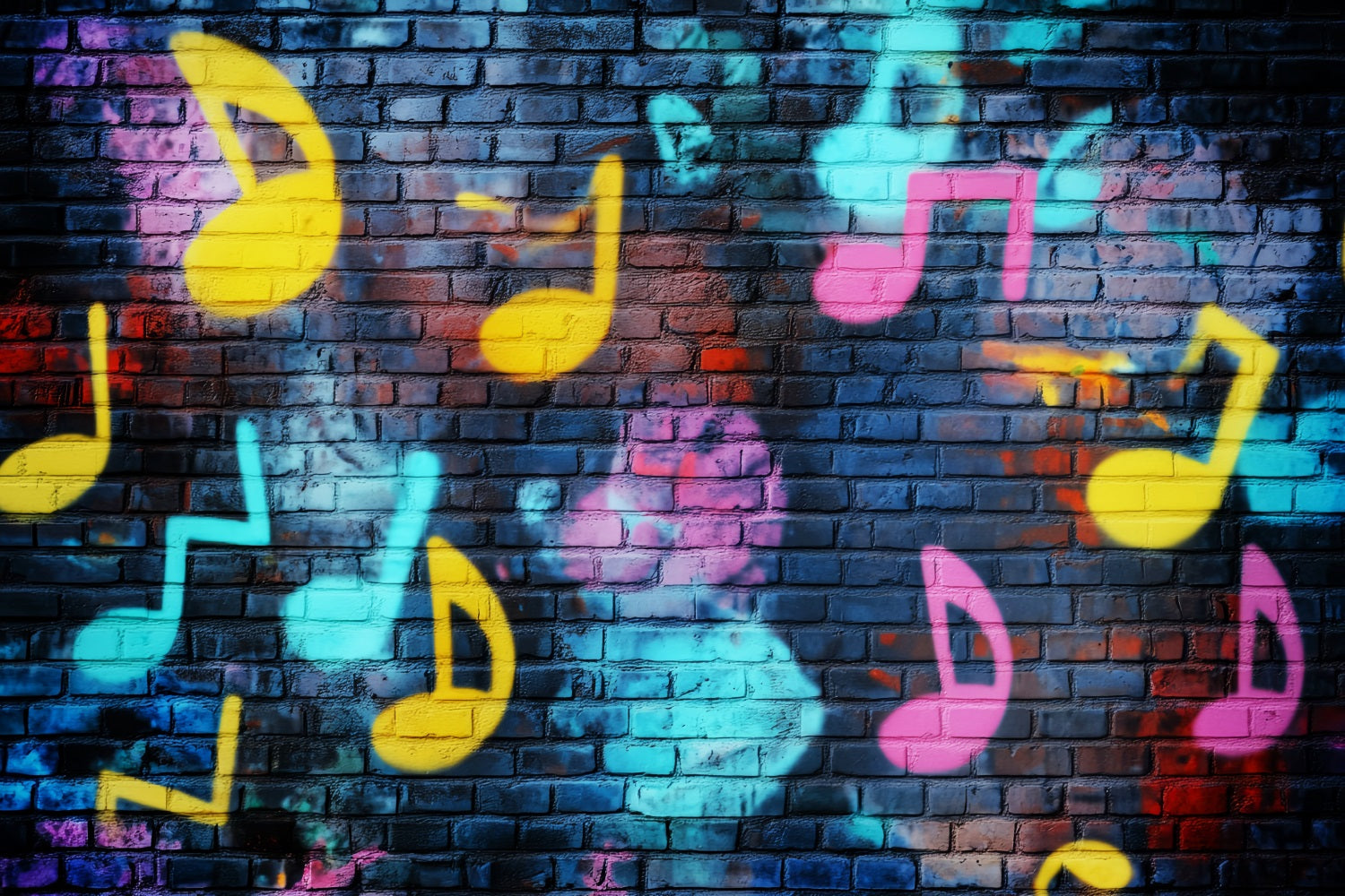 Musical Graffiti Brick Wall Vibrant Musical Note Graffiti Photography Backdrops UK LXX58-251