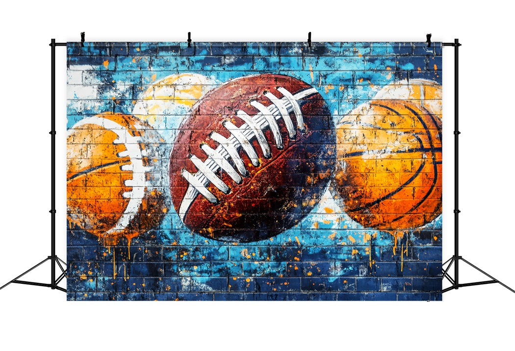 Sports Graffiti Wall Sports Ball Spray Colors Graffiti Photo Backdrop UK LXX58-252