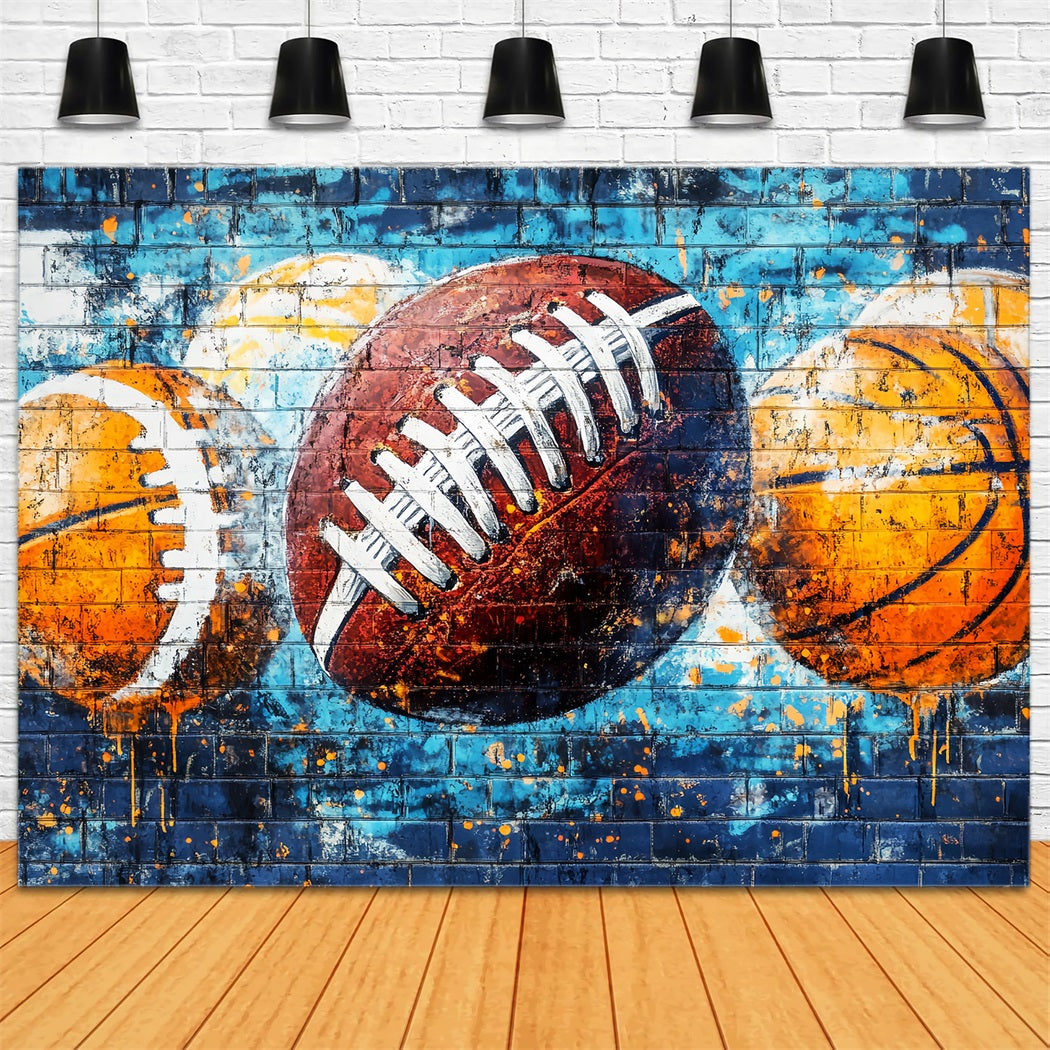 Sports Graffiti Wall Sports Ball Spray Colors Graffiti Photo Backdrop UK LXX58-252