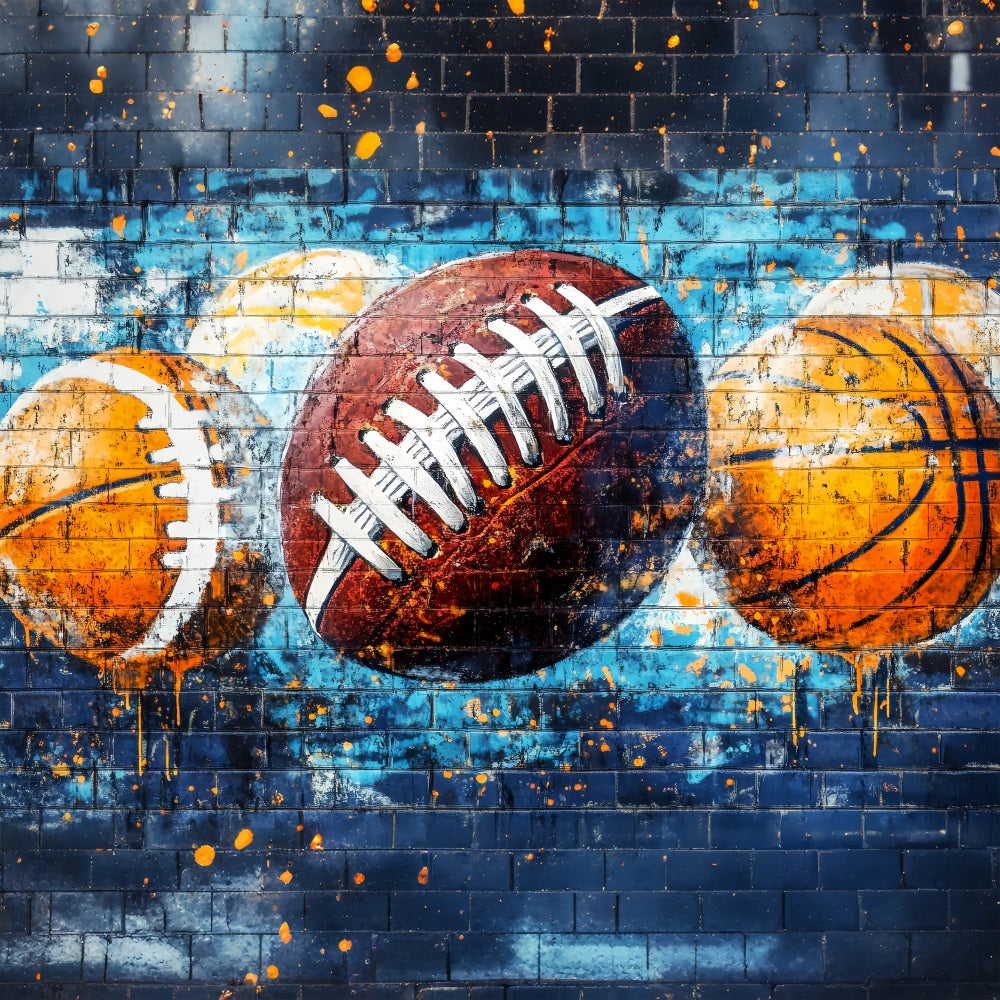 Sports Graffiti Wall Sports Ball Spray Colors Graffiti Photo Backdrop UK LXX58-252